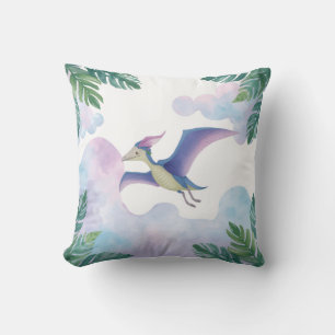Whimsical Purple Dinosaur in Clouds Throw Pillow