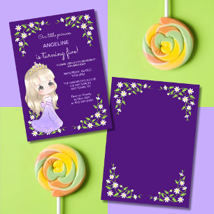 Whimsical Purple Dress Princess Floral Birthday Invitation