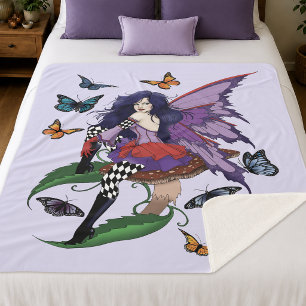 Whimsical Purple Fairy Butterfly Fantasy Sherpa Blanket