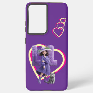 Whimsical Purple Fashion Scene with Cat and Plush  Samsung Galaxy Case
