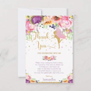 Whimsical Purple Floral Fairy Baby Shower Birthday Thank You Card