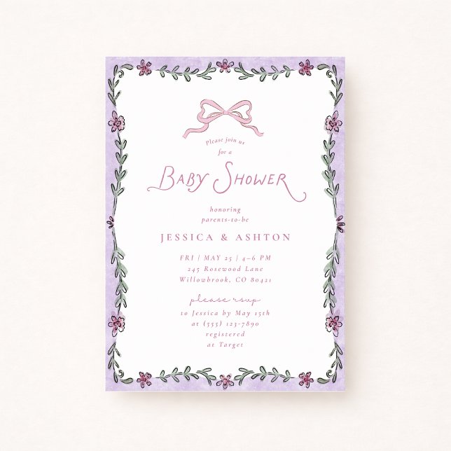 Whimsical Purple Floral Frame Baby Shower  Invitation (Creator Uploaded)