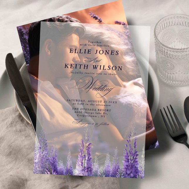 Whimsical Purple Floral Modern Wedding Vellum Invitations (Creator Uploaded)