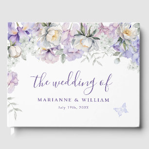 Whimsical Purple Floral Romantic Wedding RSVP Guest Book