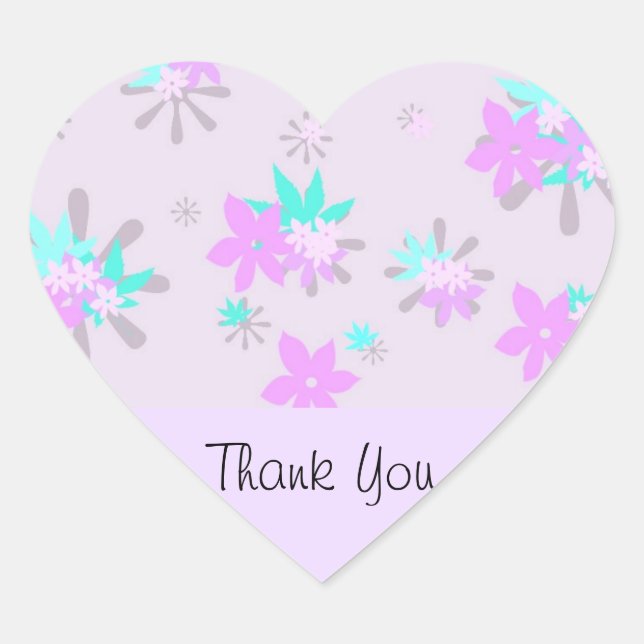 Whimsical Purple Flower Thank You Heart Sticker (Front)