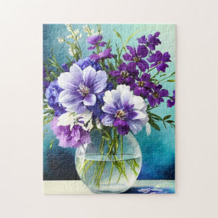 Whimsical Purple Flowers In A Vase Jigsaw Puzzle