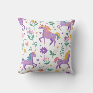 Whimsical Purple Girl Power Pattern Cushion