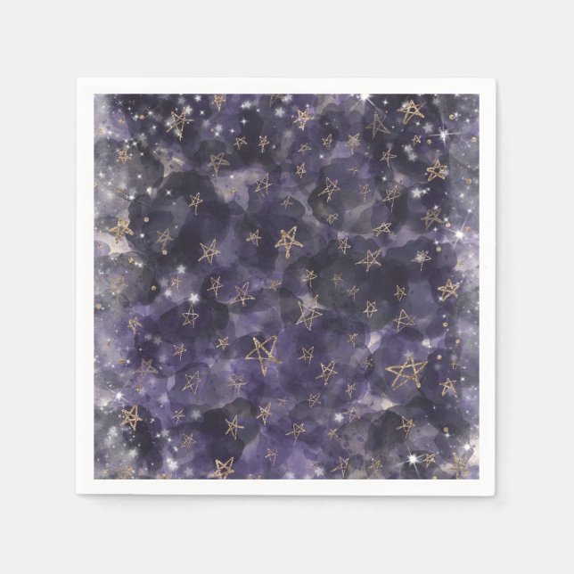 Whimsical Purple Gold Moon Stars Baby Shower Napkin (Front)
