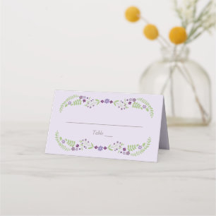 Whimsical Purple Green Floral Wreath Wedding Place Card