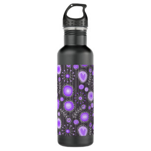 Whimsical purple grey hearts and flowers floral 710 ml water bottle