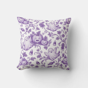 Whimsical Purple Halloween Toile Pattern Cute Kids Cushion