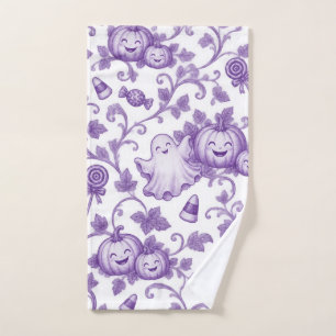 Whimsical Purple Halloween Toile Pattern Cute Kids Hand Towel