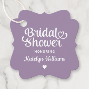 Whimsical Purple Heart Script Wedding Shower Favour Tags