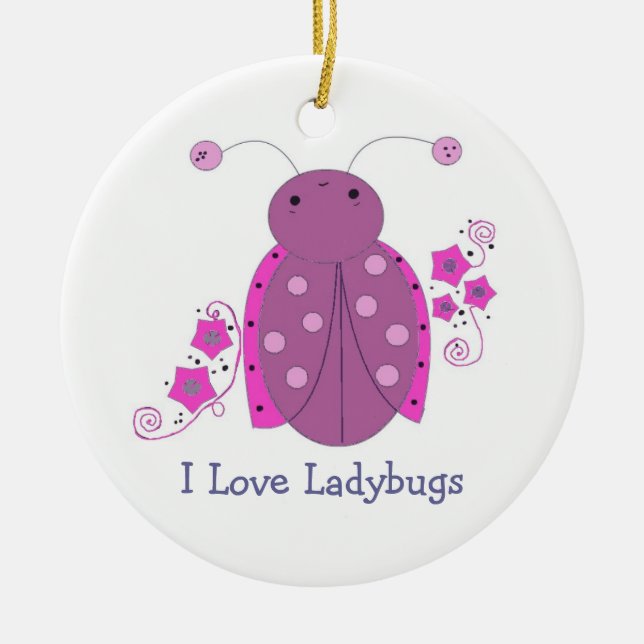 Whimsical Purple Ladybug Ceramic Tree Decoration (Front)