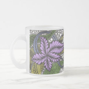 Whimsical Purple Leaf Flower Zen Doodle Pattern Fr Frosted Glass Coffee Mug