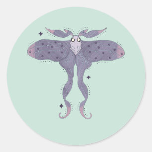 Whimsical Purple Moth with Star Sparkles Classic Round Sticker