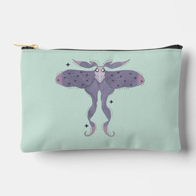 Whimsical Purple Moth with Star Sparkles Mystical  Accessory Pouch (Front)