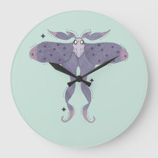 Whimsical Purple Moth with Star Sparkles Mystical  Large Clock