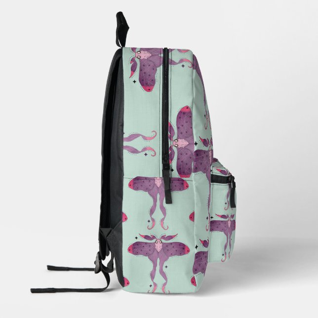 Whimsical Purple Moth with Star Sparkles Mystical  Printed Backpack (Left)