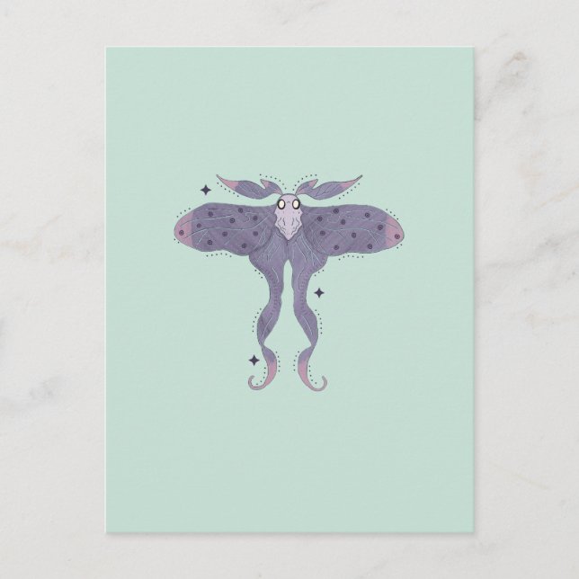 Whimsical Purple Moth with Star Sparkles  Postcard (Front)