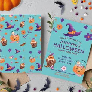 Whimsical Purple Orange Kids Halloween Party Invitation