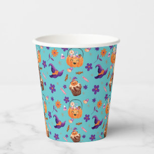 Whimsical Purple Orange Kids Halloween Party Paper Cups