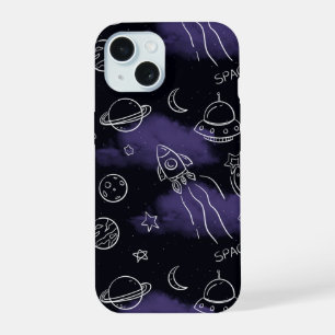 Whimsical Purple Outer Space Seamless Pattern iPhone 15 Case