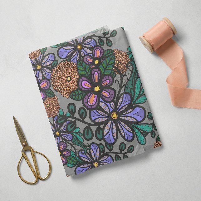 Whimsical Purple Peach Floral Doodle Art Pattern Tissue Paper (Creator Uploaded)