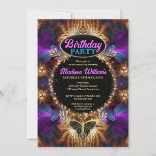 Whimsical Purple Pink Bohemian Princess Birthday Invitation