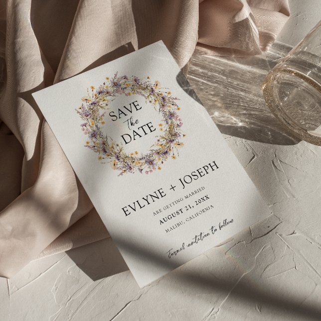 Whimsical Purple Pink Floral Modern Boho Wedding Save The Date (Creator Uploaded)