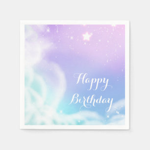 Whimsical Purple Pink Sparkle Clouds Baby Shower Napkin