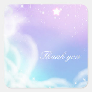 Whimsical Purple Pink Sparkle Clouds Baby Shower Square Sticker