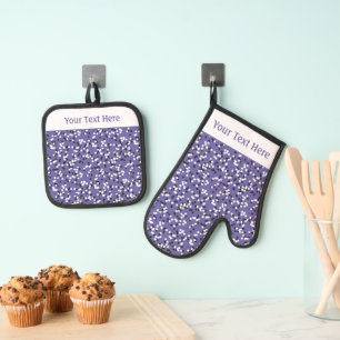 Whimsical Purple Polka Dot Doodles Pattern Oven Mitt & Pot Holder Set