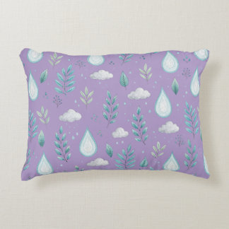 Whimsical Purple Rain Cloud & Tree Pattern Accent Decorative Cushion