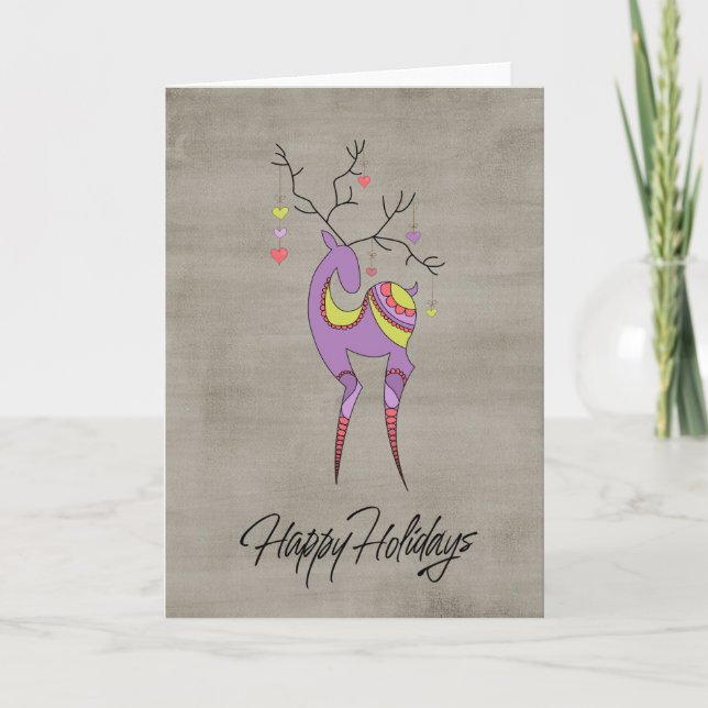 Whimsical Purple Reindeer Christmas Holiday Card (Front)
