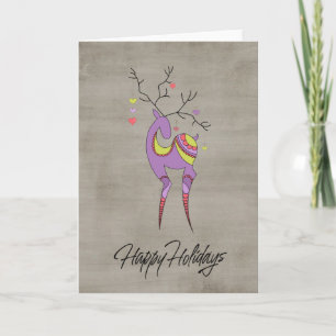 Whimsical Purple Reindeer Christmas Holiday Card