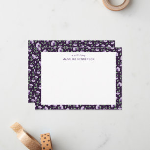 Whimsical Purple Sunflowers Dark Purple Monogram Card
