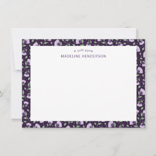 Whimsical Purple Sunflowers Dark Purple Monogram Card