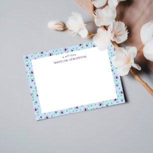Whimsical Purple Sunflowers Light Blue Monogram Card