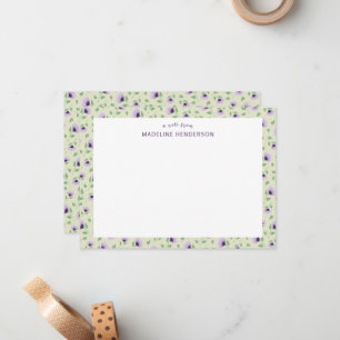 Whimsical Purple Sunflowers Light Green Monogram Card