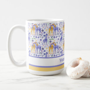 Whimsical Purple Teal Yellow Giraffes Pattern Coffee Mug