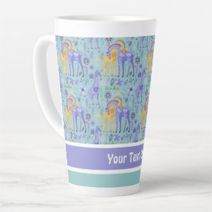 Whimsical Purple Teal Yellow Giraffes Pattern Latte Mug
