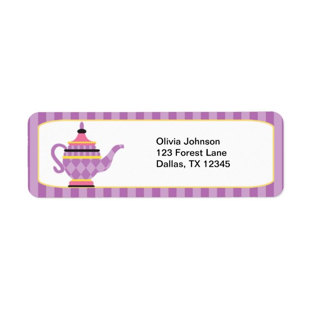 Whimsical Purple Teapot Labels (Front)