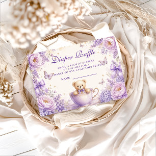 Whimsical Purple Teddy Bear Diaper Raffle Enclosure Card