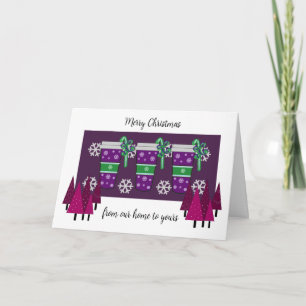 Whimsical Purple Trees and Coffee Holiday Card