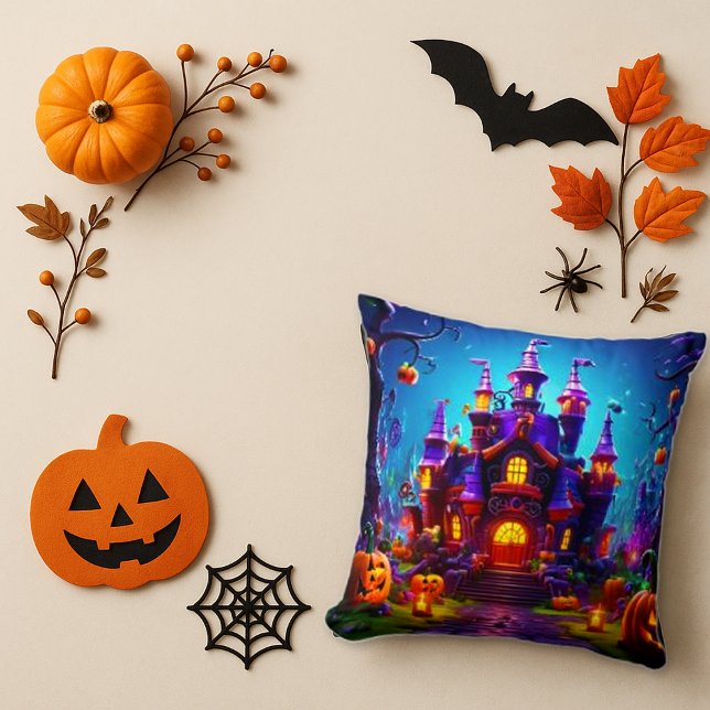 Whimsical Purple Twilight Haunted House Cushion (Creator Uploaded)