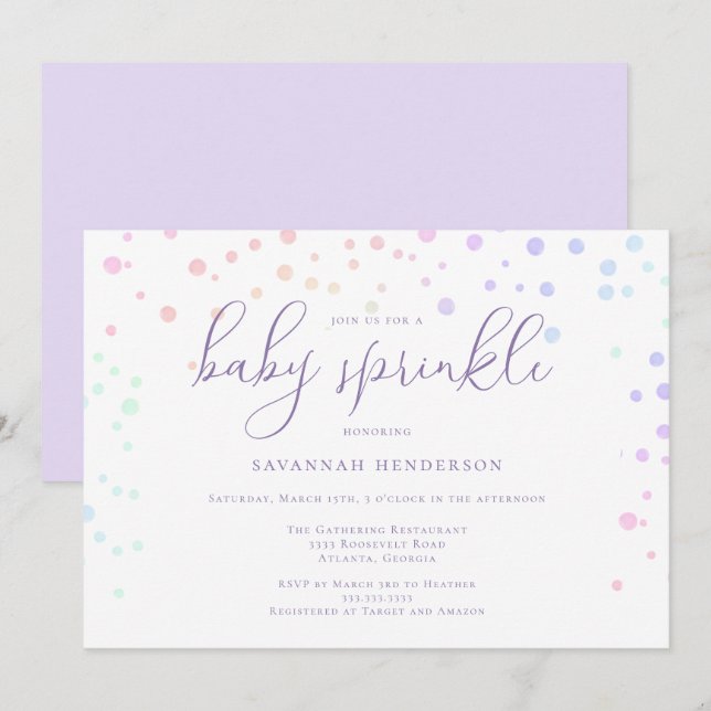 Whimsical Purple Watercolor Confetti Baby Sprinkle Invitation (Front/Back)