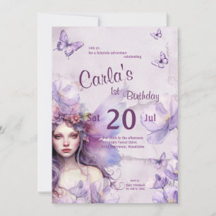 Whimsical Purple Watercolor Fairy Birthday Invitation