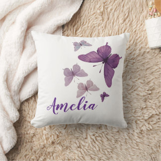 Whimsical Purple Watercolors Butterflies Personali Cushion