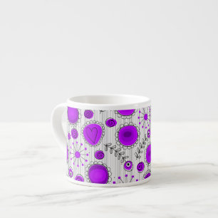 Whimsical purple white hearts and flowers floral espresso cup